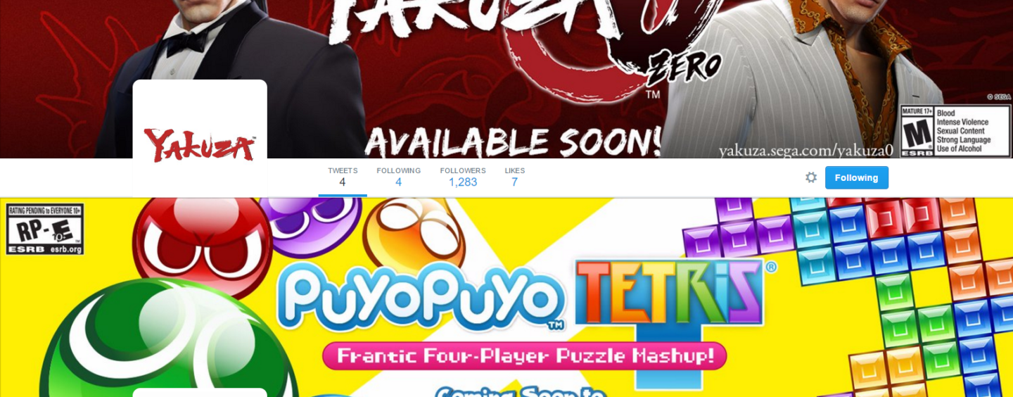 Official English Yakuza and Puyo Puyo Accounts For Social Media Live